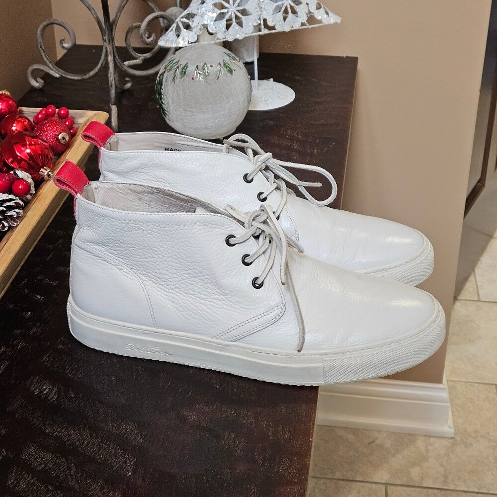 Del Toro Men's Leather Hi Top Sneakers, White, Sz 13